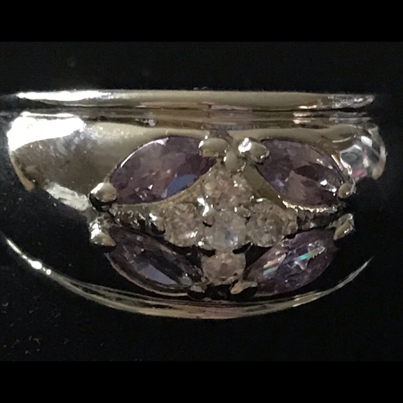 Sterling Wide Band Amethyst CZ Gem Ring 9 - Picture 2 of 8